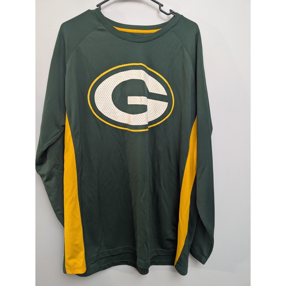 E4 NFL Team Apparel Green Bay G-Logo Green long sleeve Active Shirt Men Size 2XL